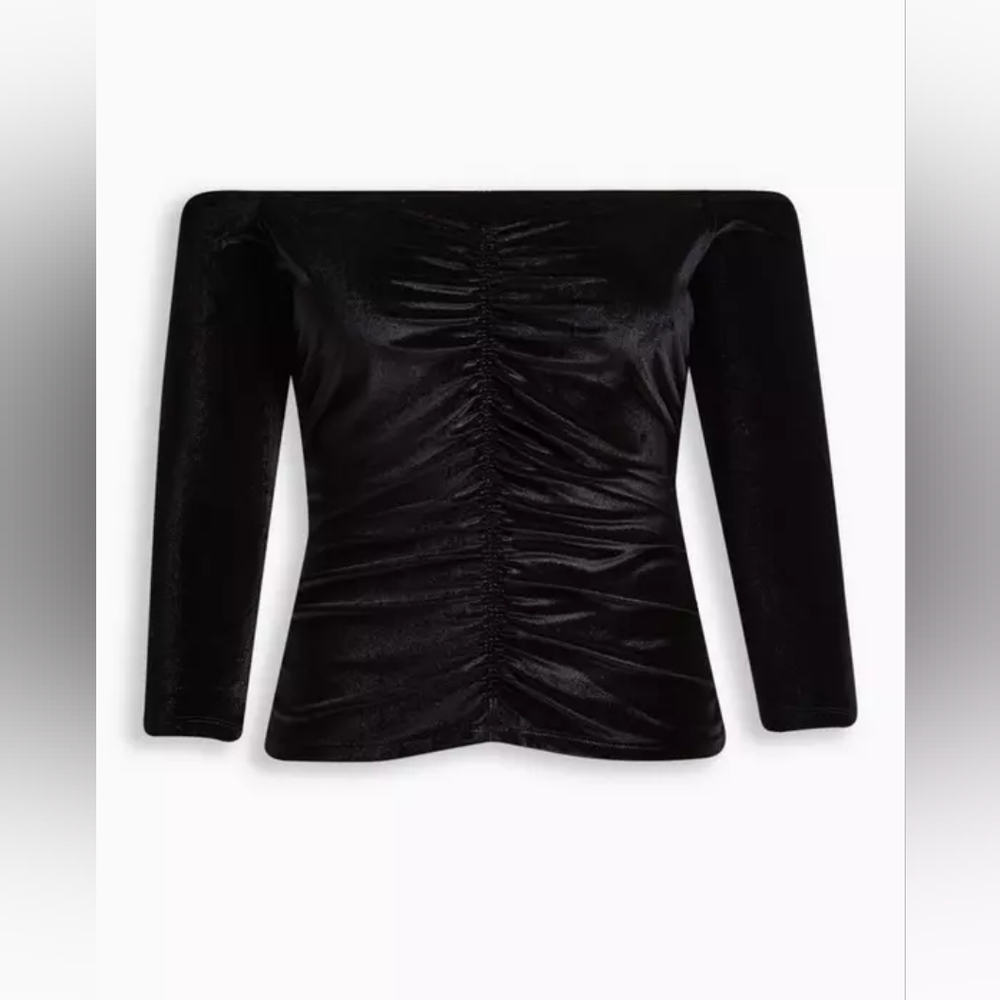 Stretch Velvet Shirred Front Off The Shoulder Top - PLUS SIZE 0 / L / 12 (D4-12)